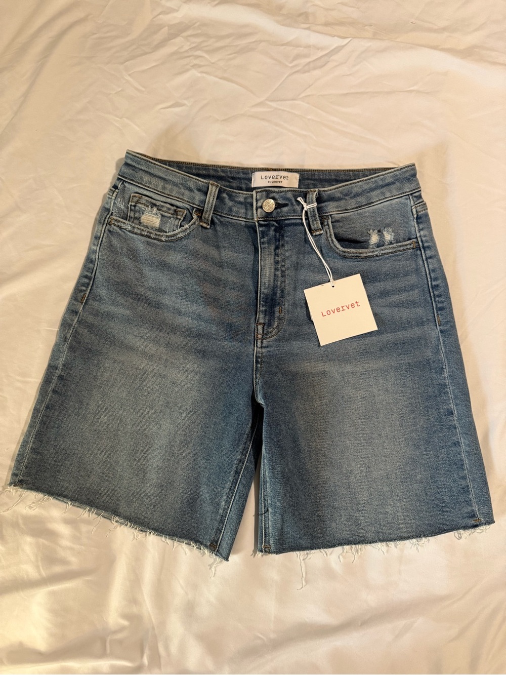 NWT Lovervet Vervet Distressed High Waist Bermuda Denim Shorts Large Sample